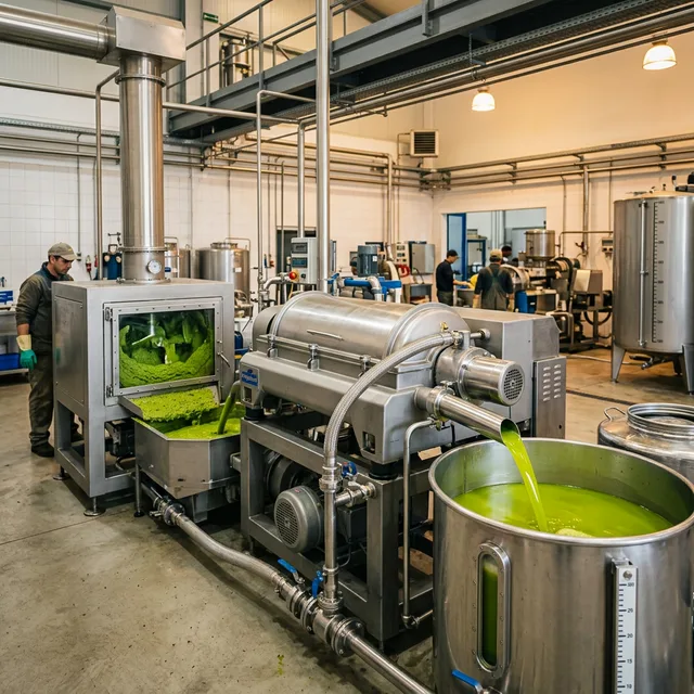 Cold press olive oil facility with stainless steel extraction machinery