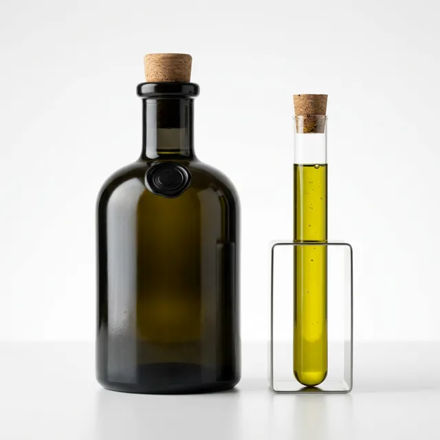 High polyphenol extra virgin olive oil bottle with laboratory testing